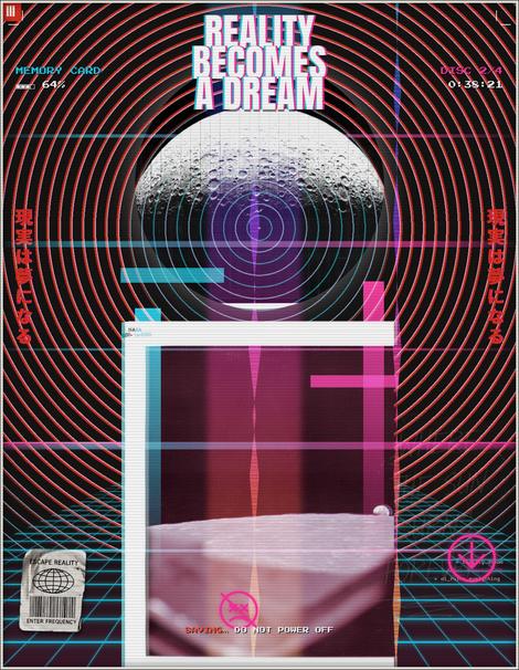Composition III, Reality becomes a dream: a lunar sphere above a pink grid horizon