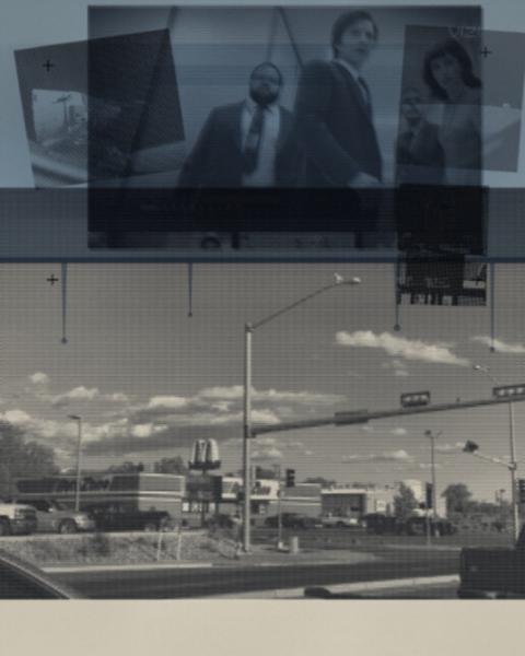 Study 02, Outside the Window: a windshield view in cool black under a cobalt sky field